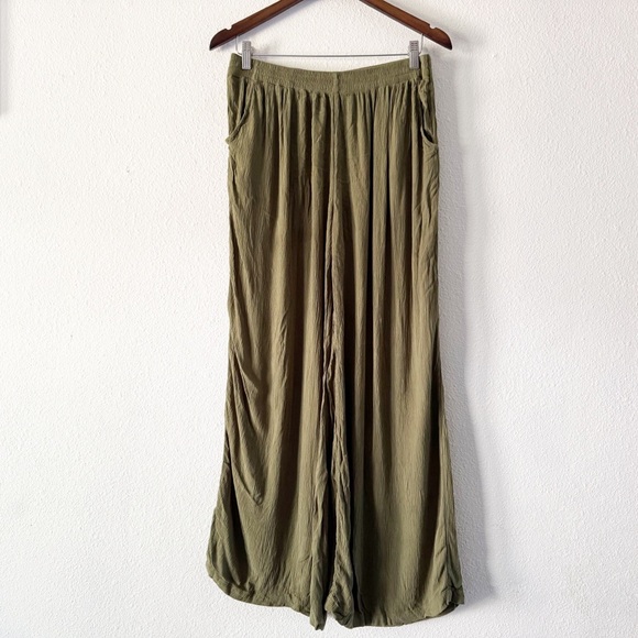DIP Gauzy Wide Leg Pants Medium Olive Green Bohemian Aesthetic - Picture 2 of 14